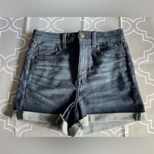 American Eagle Super High Rise Curvy Shortie Jean Shorts Dark Wash Stretch